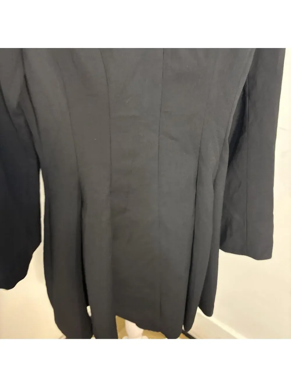 New Zara Black Flare‎ LS Bell Shoulder Bads Deep Vneck Small
